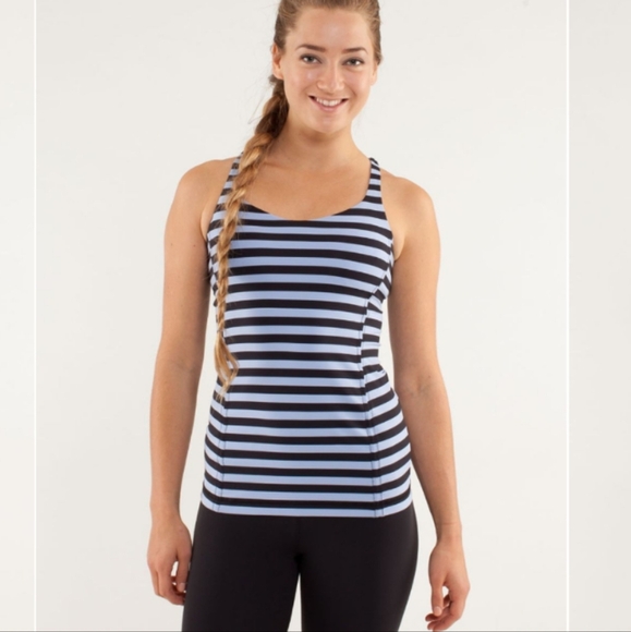Lululemon Free To Be Criss‎ Cross Sea Stripe Polar Haze Tank Size 2 Performance - Picture 1 of 6
